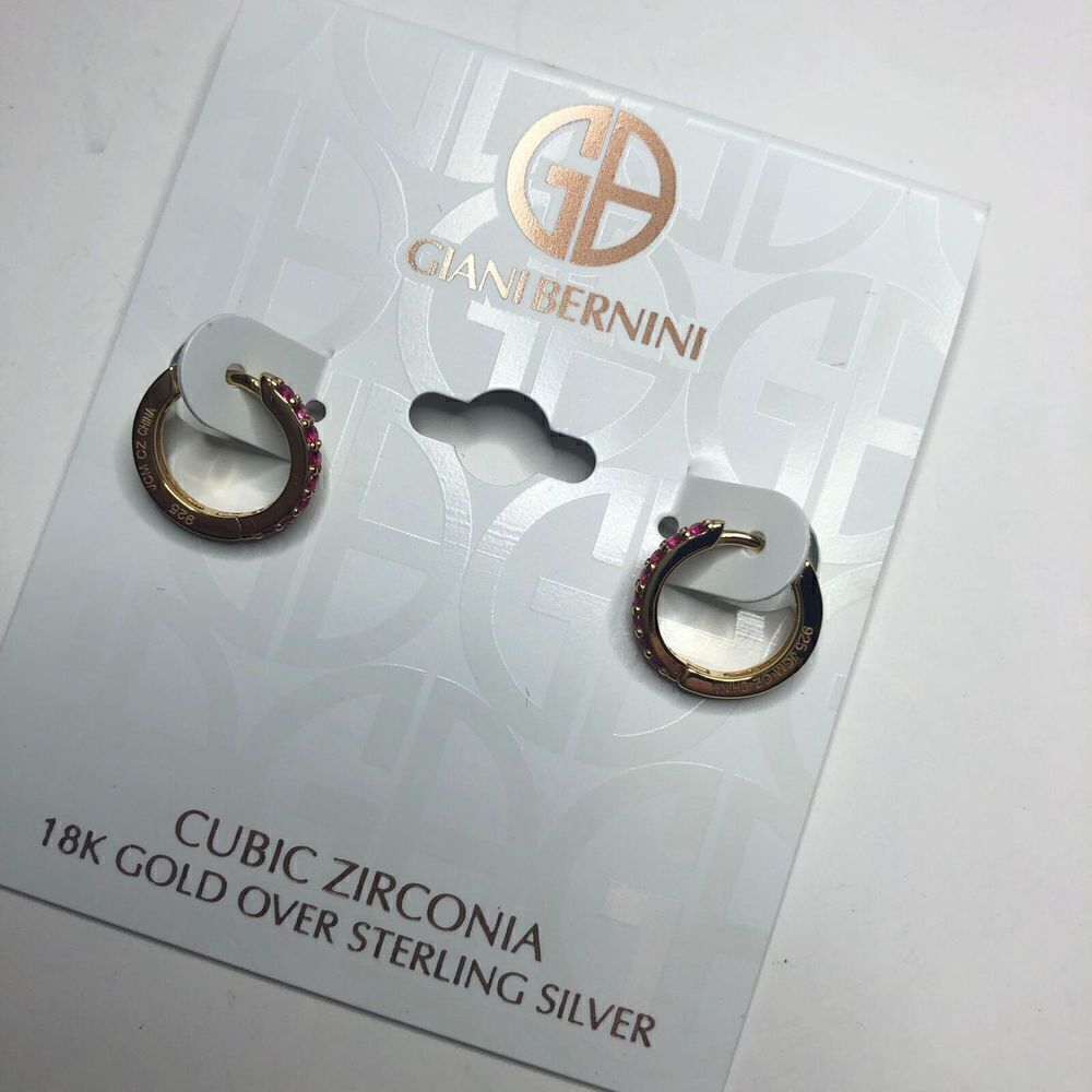 161 Giani Bernini 18k gold over sterling 925 huggie hoop PINK CZ $85
